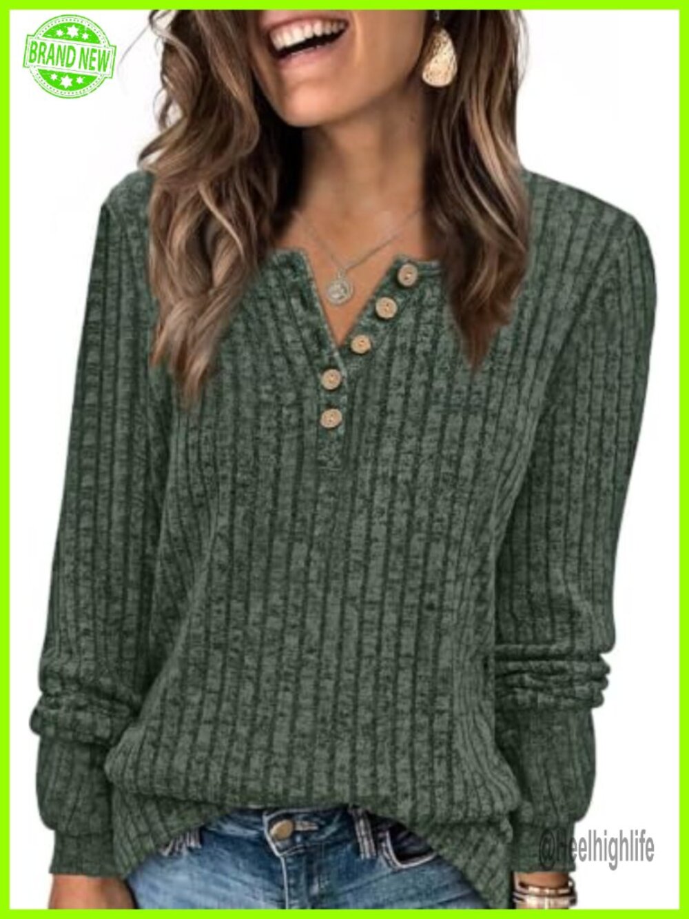 XIEERDUO Women's Lightweight Button Front Henley Sweater Long Sleeve Tunic
